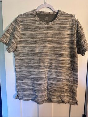 T&B Men’s Large Textured Knit Short Sleeve Shirt Gray Cream Made in Turkey